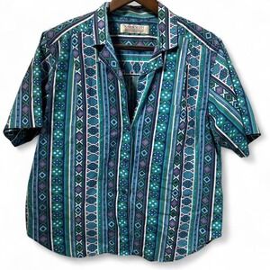 WOMENS RETRO AZTEC AOP 90'S BUTTON UP SIZE M‎